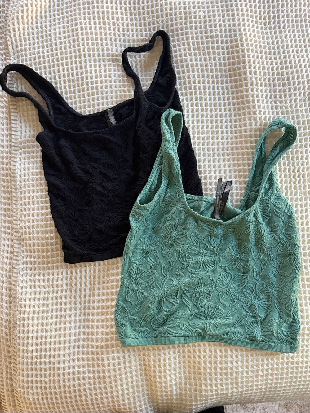 Bundle of Black and Green Textured Tank Tops from Anthropologie